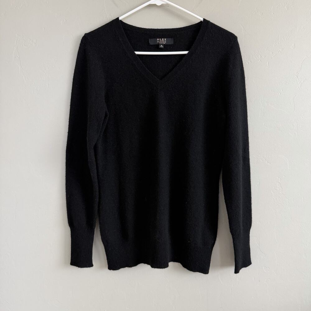 Alex Marie Woman’s 100% Cashmere V-neck Sweater Black Size M Quiet Luxury - Picture 6 of 6